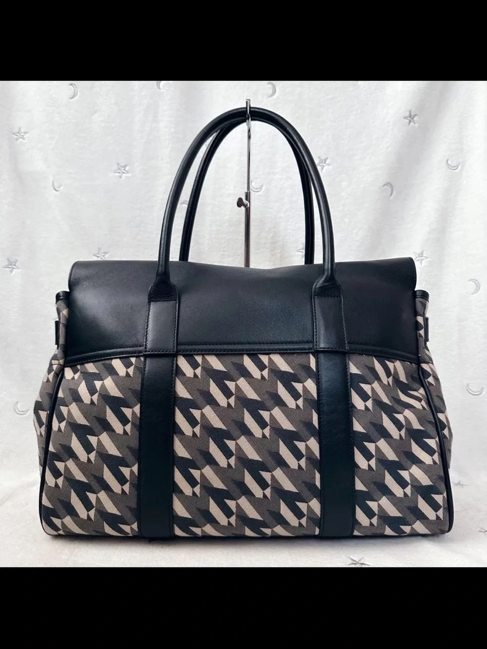 Mulberry Black and Beige Geometric Satchel